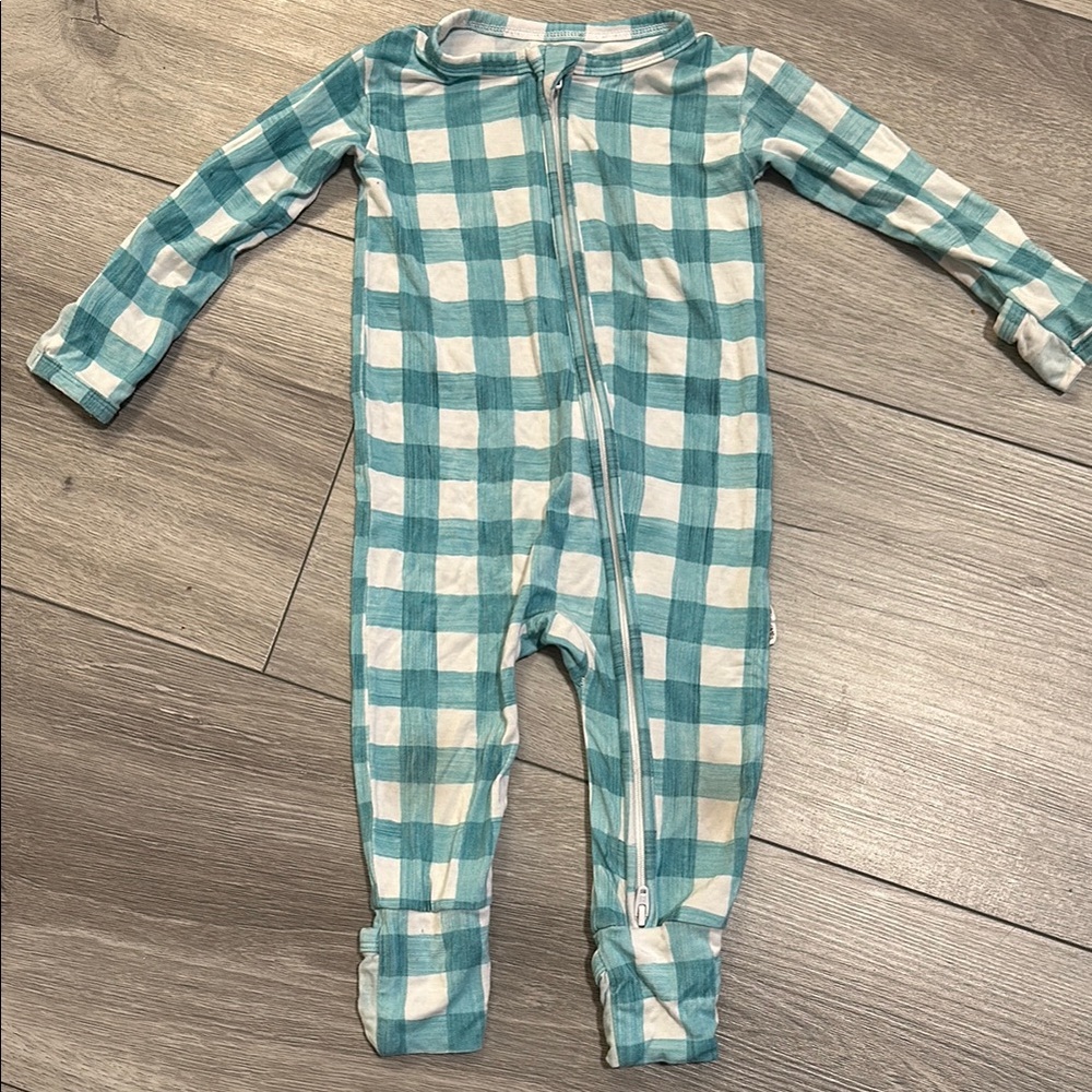 Plaid Kids One Piece - Teal and White